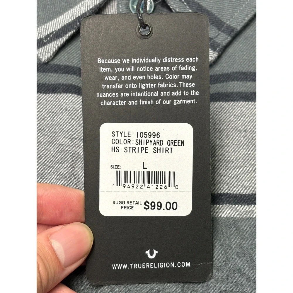 NWT True Religion Mens L/G‎ Long Sleeve Striped Button Down Shirt Shipyard